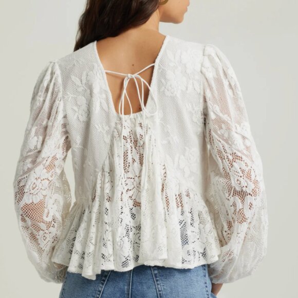 NEW with Tags Treasure & Bond Lace Peplum Top in Ivory Egret Size Large - Picture 3 of 9